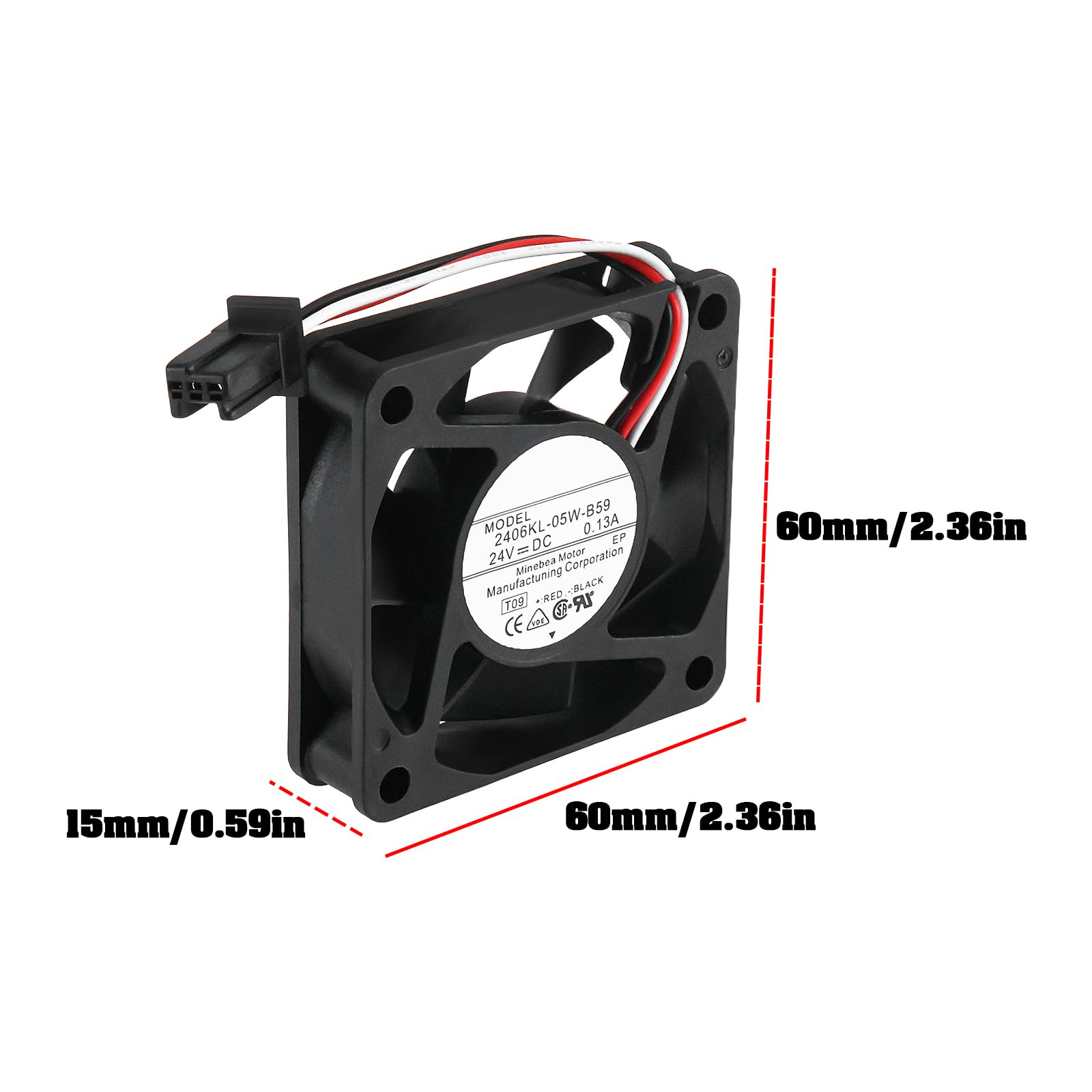 Ventola di raffreddamento DC 24V 0,13A con spina a 3 pin 60 x 60 x 15 mm 2406KL-05W-B59 compatibile con server desktop laptop NMB-MAT