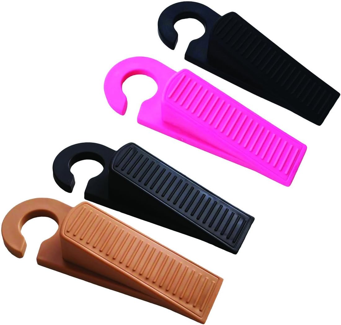 Door Stopper 4 Pack, Decorative Door Stops with Hooks, Rubber Door Wedges, Flexible Doorstop Holders (Multi 4 Pack)