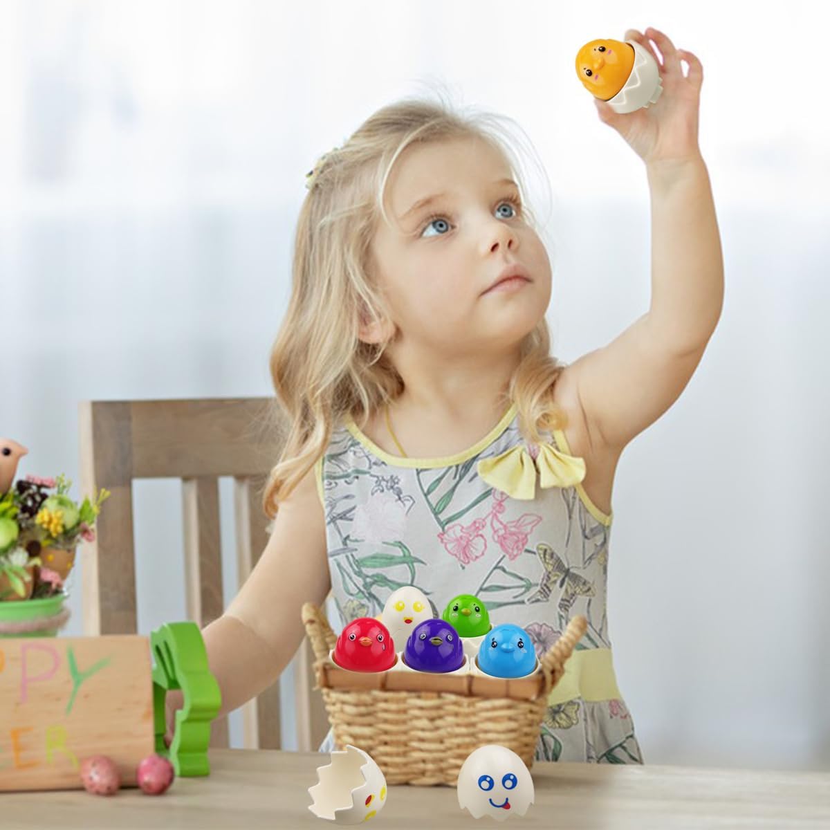 Pinkiwine Easter Hide & Squeak Eggs Montessori Sorting & Matching Learning Toys for Toddlers Kids Boys Girls Easter Basket Stuffers Gifts Party Favors