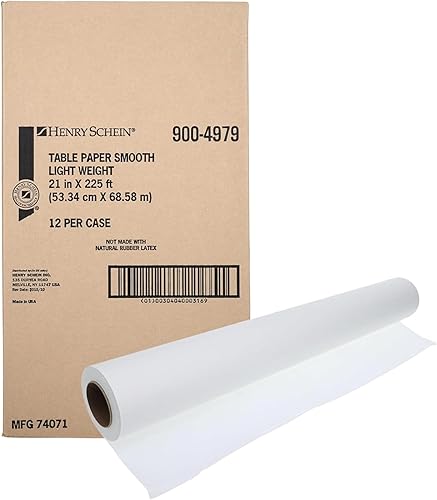Henry Schein Papel de mesa de examen, 12 rolloscaja, 21 x 225 pulgadas, ligero, liso, blanco, sin látex, ideal para consultorios médicos y dentales