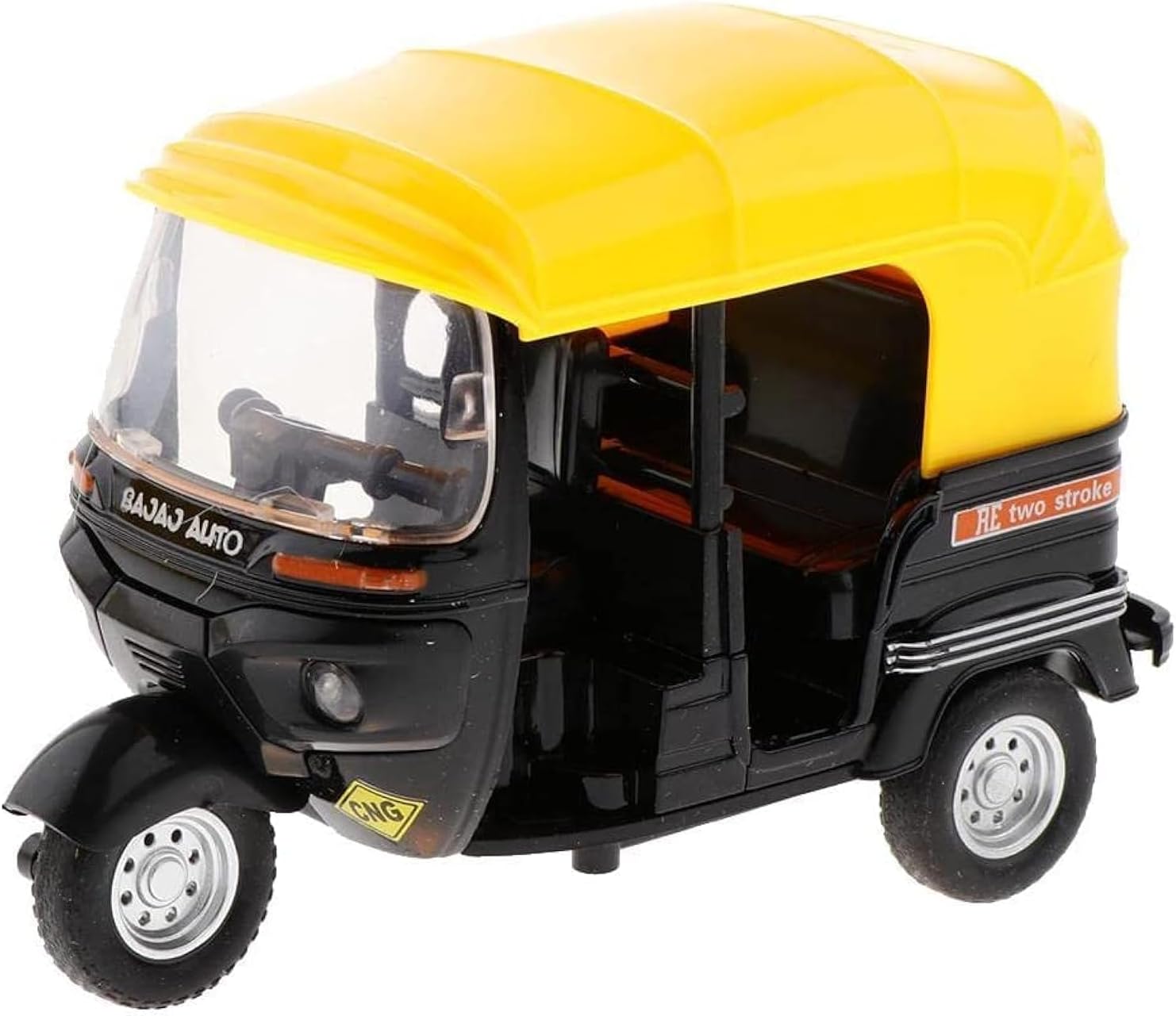 FANG GAOIndian Auto Tricycle Toy Model | High Simulation Tuk Tuk Taxi Pull Back Light Sound | 1:14 Scale Die-Cast Metal Model