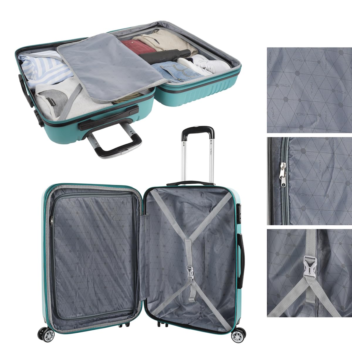 ITACA - Maletas de Viaje ITACA, Juego Maletas 4 Ruedas - Juego de Maletas de Viaje - Juego Maletas de Viaje Ligeras, Candado de combinacion, Verde Menta, 55 cm + 66 cm