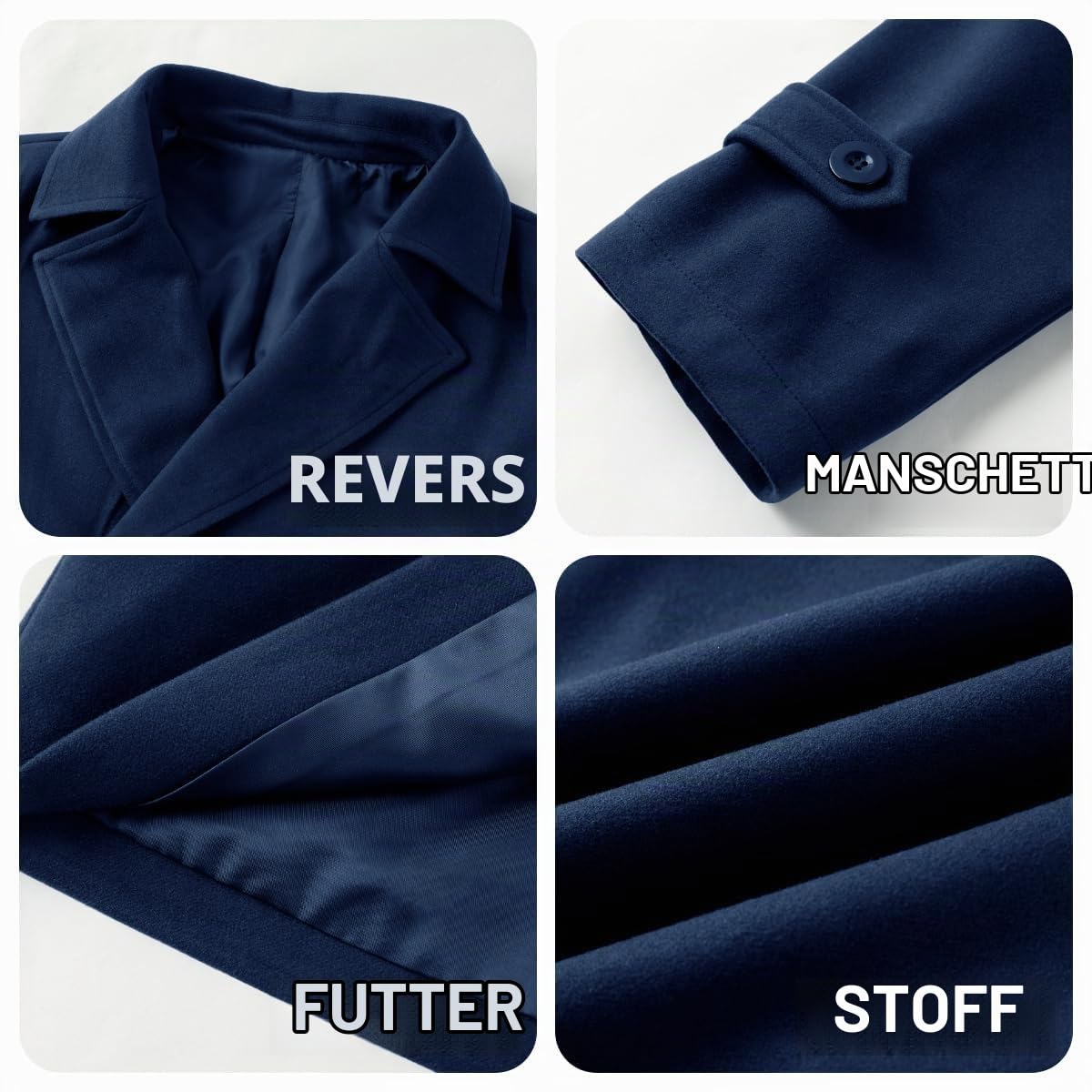 Runcati Herren Klassischer Zweireiher Mantel Slim Fit Winterjacken Casual Lange Jacke Warme Business Trenchcoat