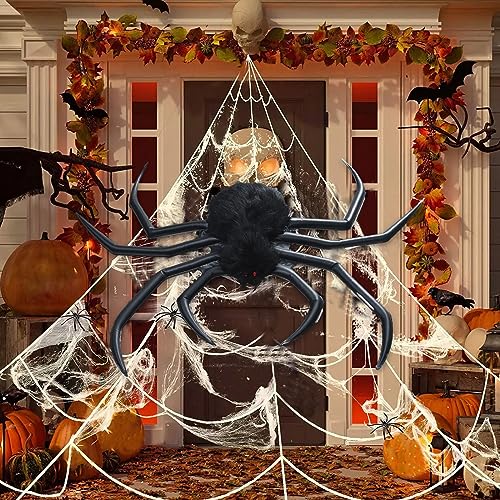 Nadmuchiwany pająk na Halloween | Owłosiony Czarny Gigantyczny Pająk Dekoracje Zewnątrz | Dekoracja pająka dmuchanego do wnętrz/na zewnątrz | Rekwizyty na HalloweenCzarny88