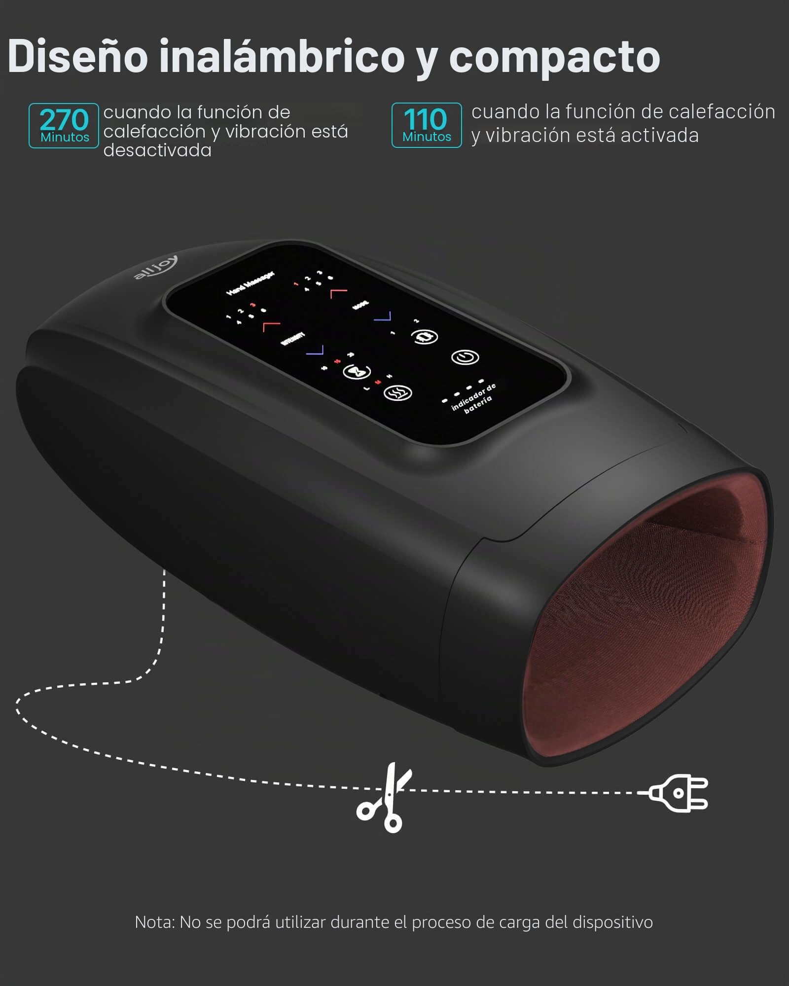 ALLJOY Masajeador de manos para artritis y alivio del túnel carpiano, masajeador de manos inalámbrico con pantalla táctil con vibración y calor, terapia de punto de presión de 6 niveles, regalos para