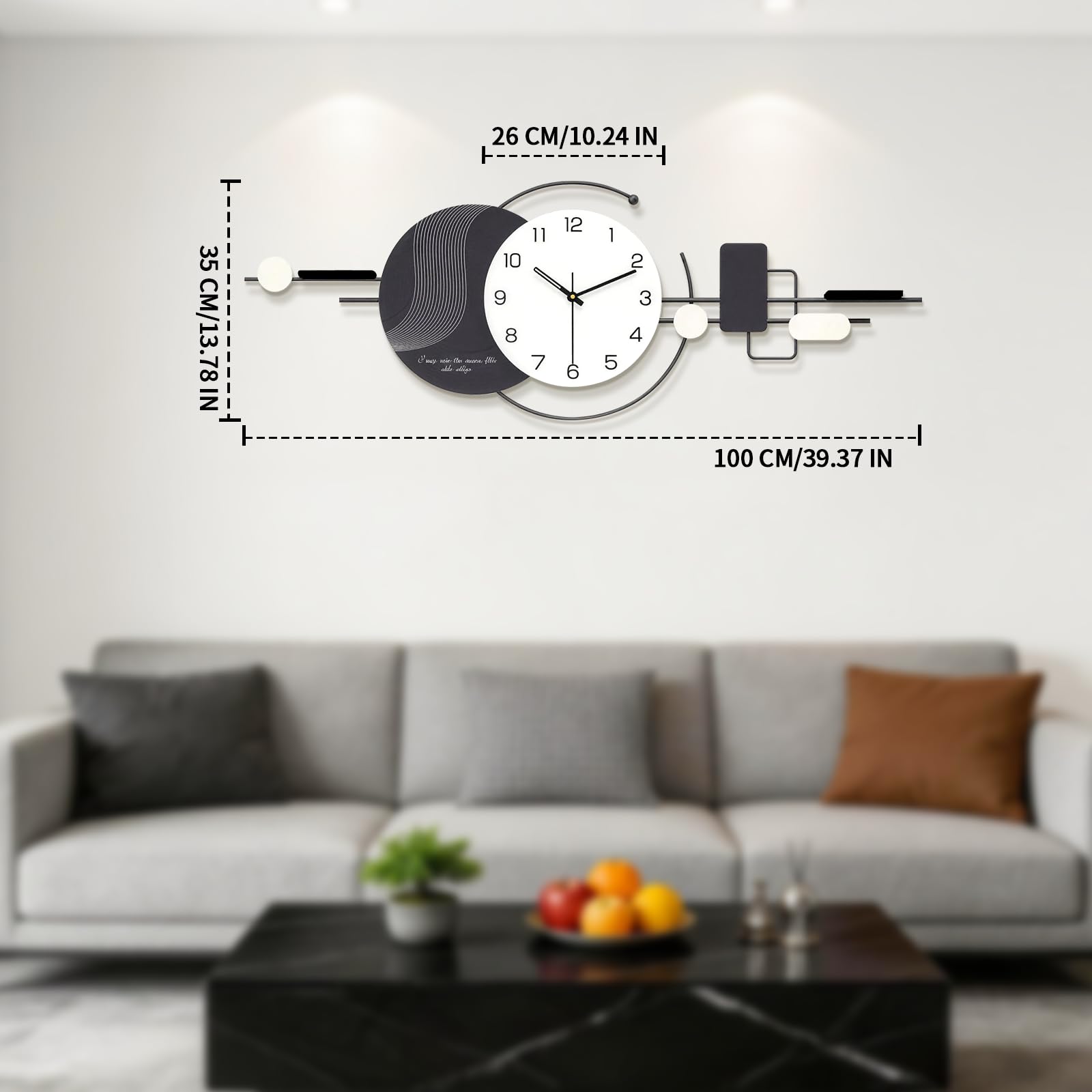 Grande Orologio da Parete Moderno, Silenzioso Orologio da Muro Senza Tick con Tavolo Portaoggetti, Alimentato a Batteria, Soggiorno Arredamento Camera da letto