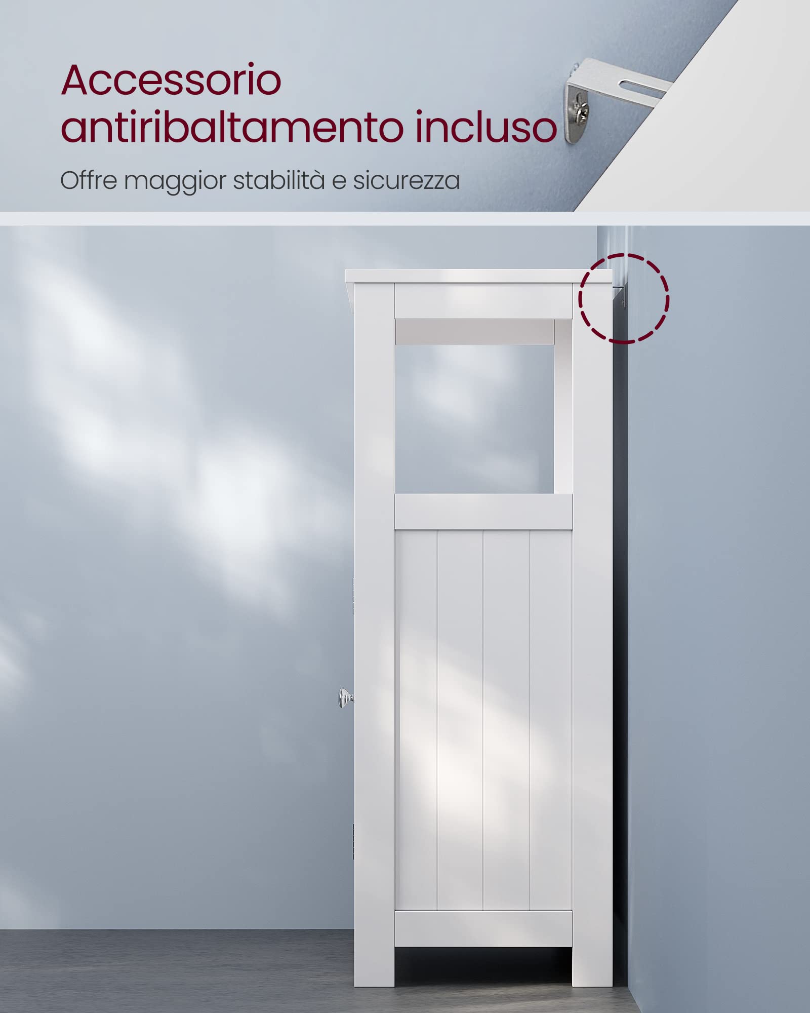 VASAGLE Mobile da Bagno, Mobiletto da Bagno e Cucina, Armadietto con Anta Doppia a Persiana, 30 x 60 x 80 cm, Bianco BBC40WT