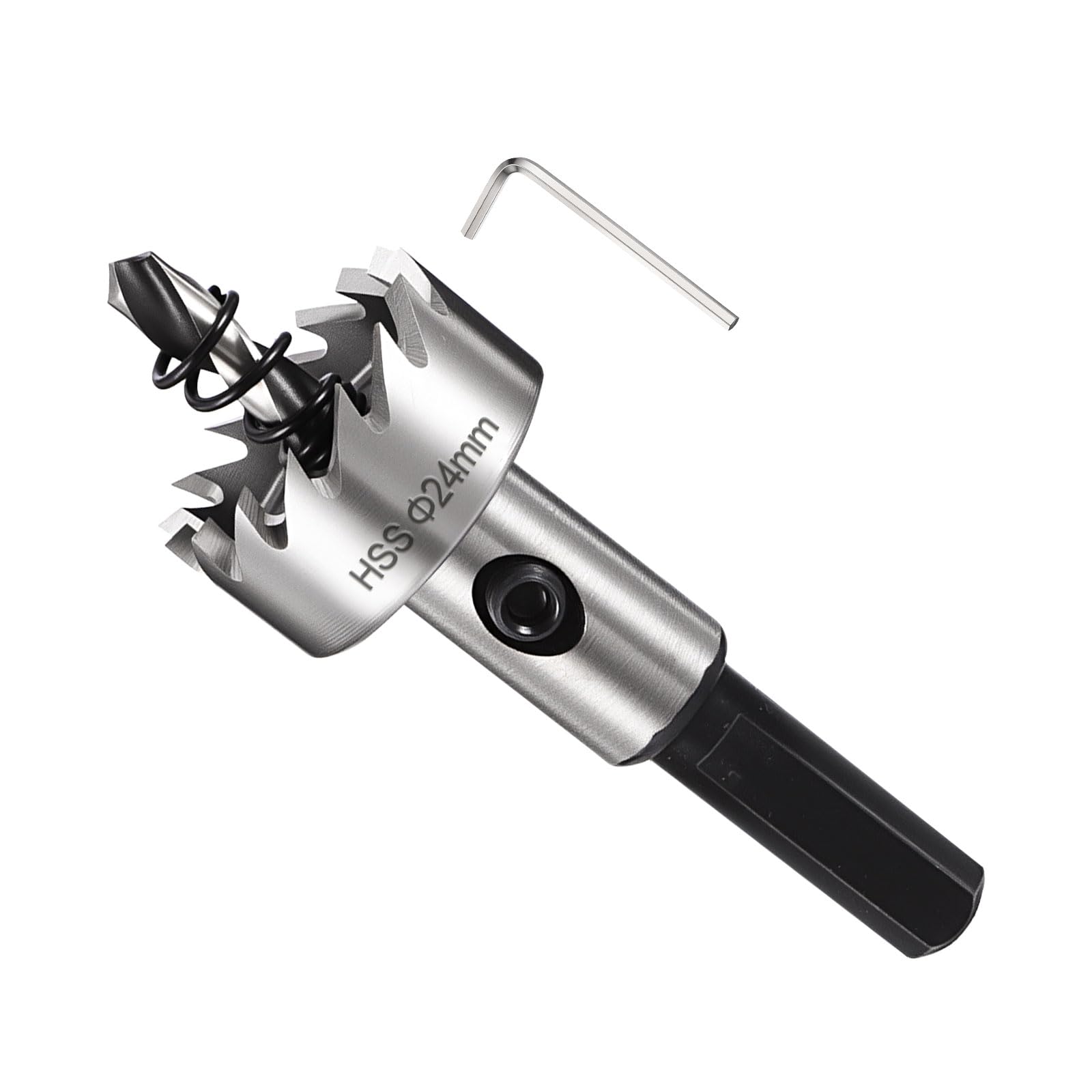 METALLIXITY Hole Saw 24mm (61/64"), M2 High Speed Steel Hole Cutter with Center Drill Bit, Hex Key and Spring