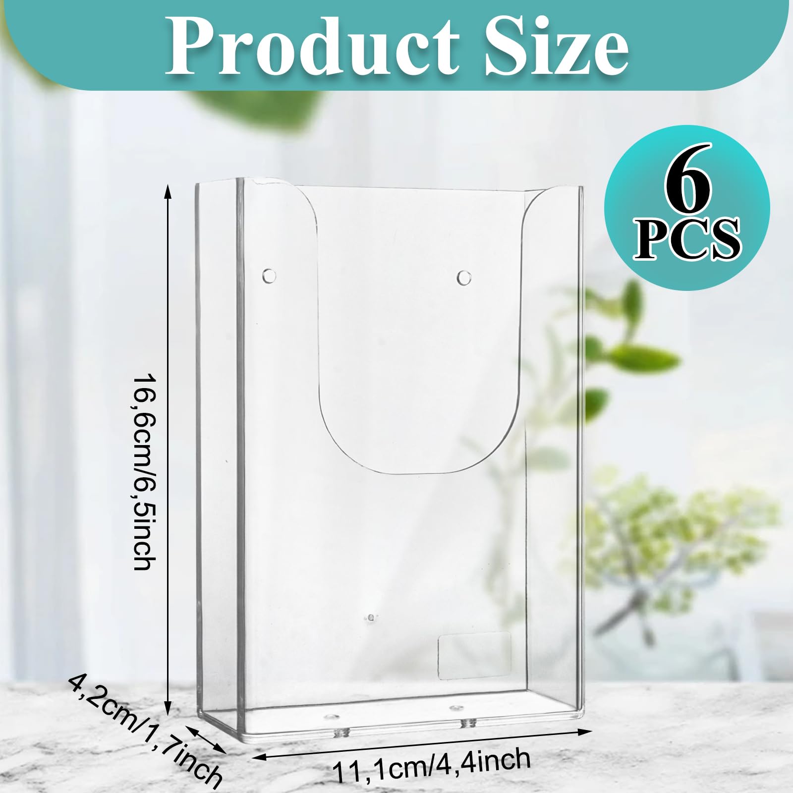 Lot de 6 porte-brochures muraux DIN A6 transparent avec trous de perçage