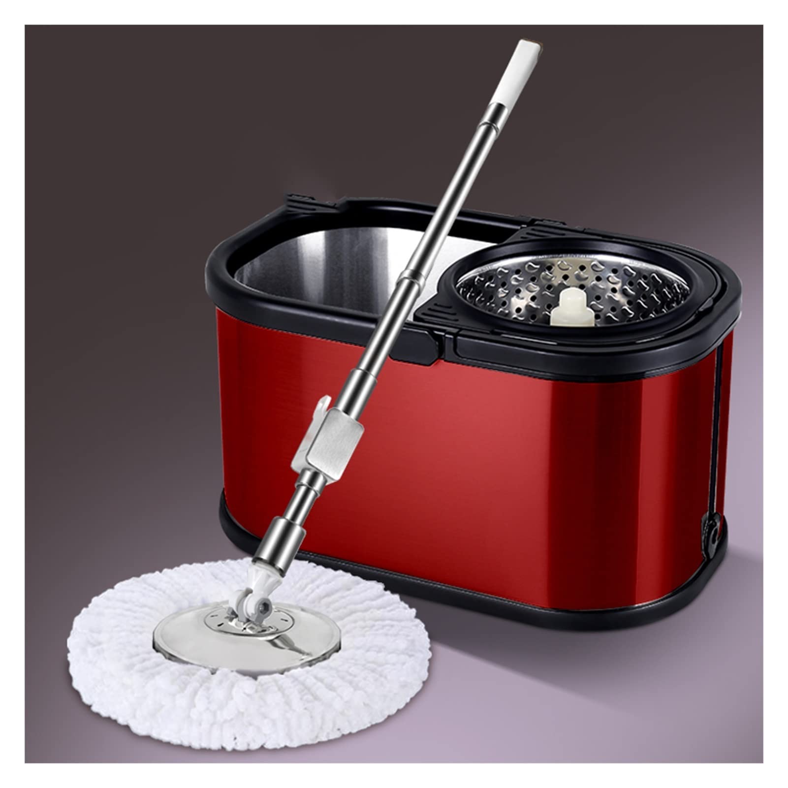 Zestaw mopa z wiadrem z mikrowłókna Spinning Mop i Wiaderko System czyszczenia podłogi Suchy mokry samowykręcający się mop z mikrofibry wielokrotnego użytku (2 podkładki) mop podłogowy (kolor: b)