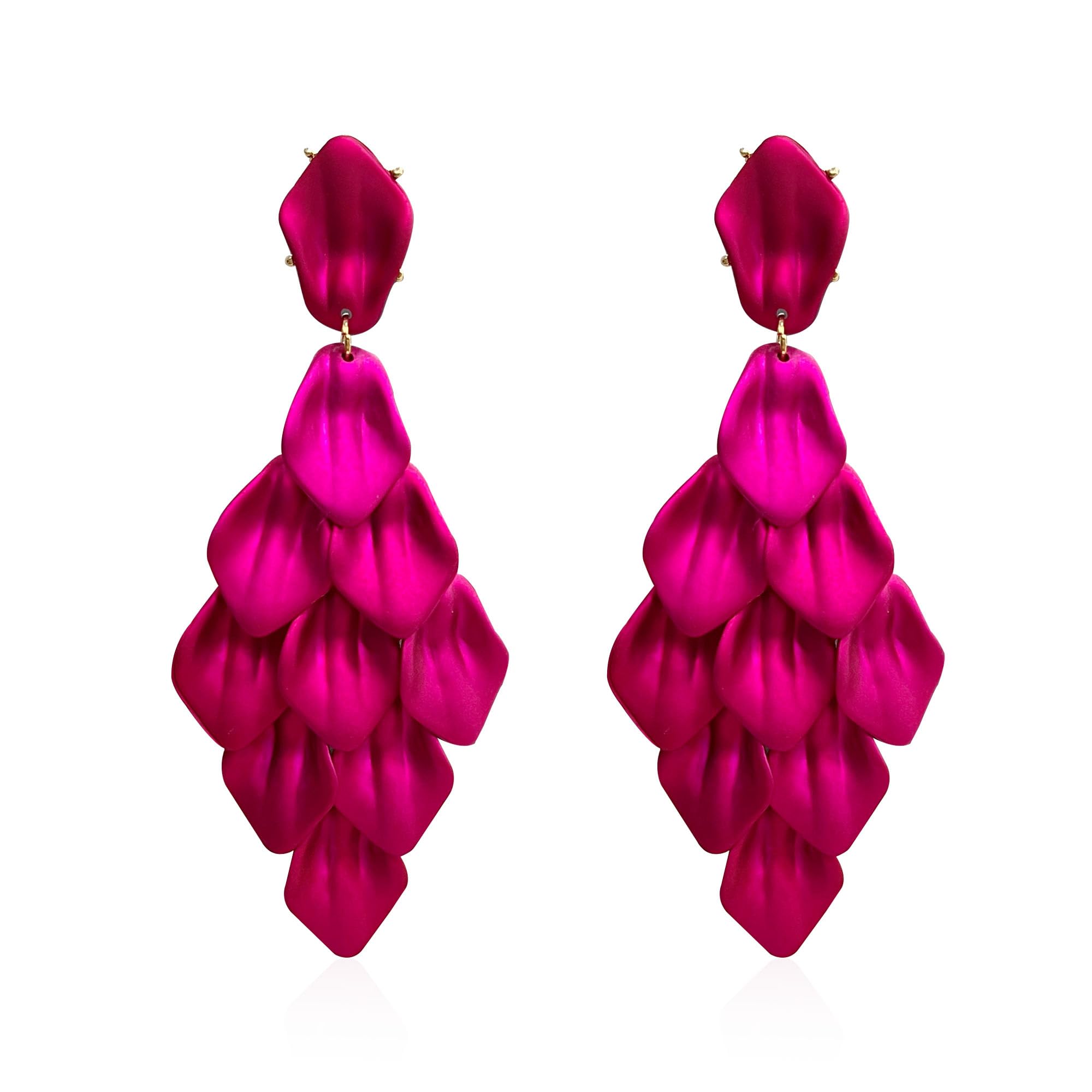 Just Follow Acrylic Rose Petal Tassel Drop Dangle Earrings Bohemian Long Layer Flower Statement Earrings for Women Gifts