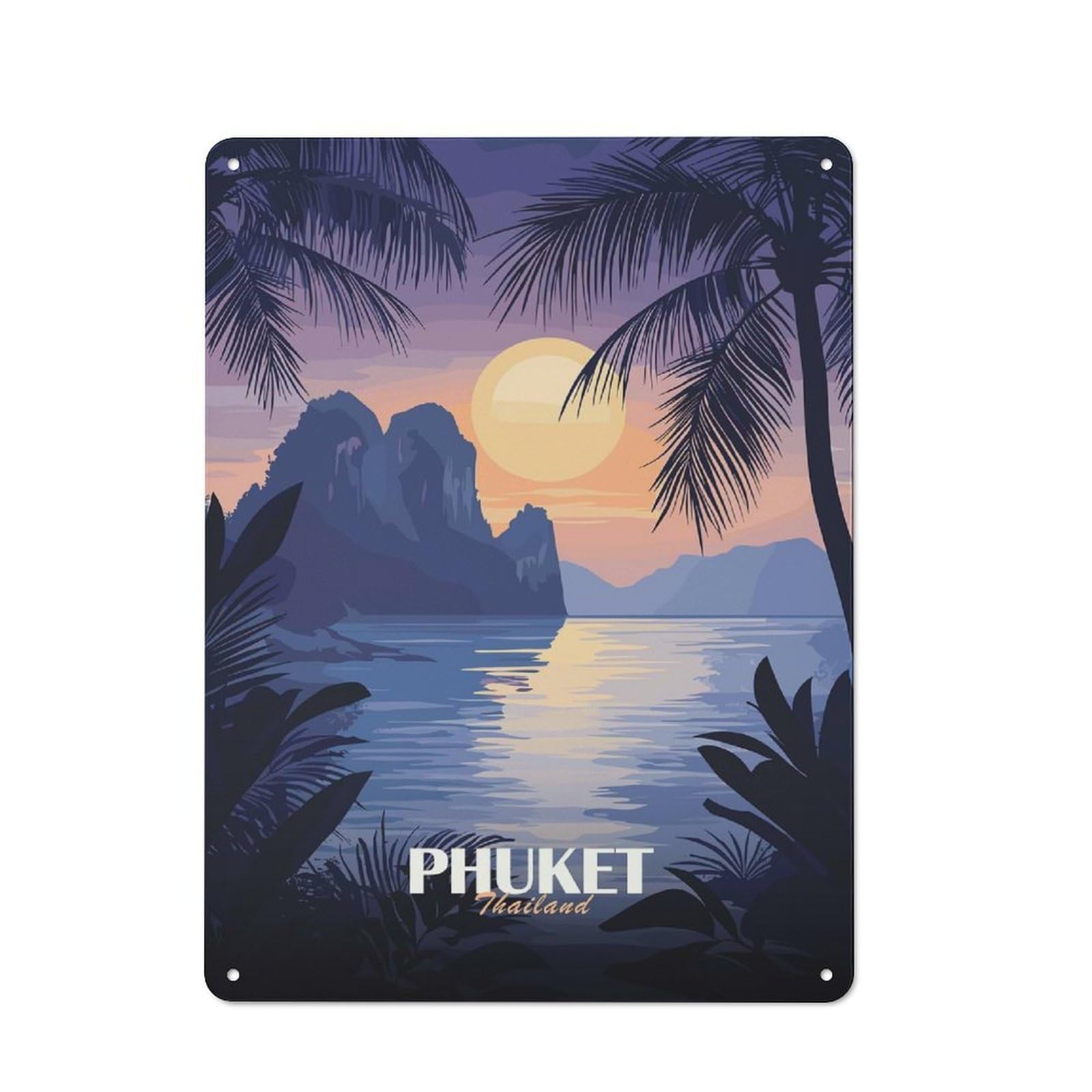 Junmoney Style-21 For Hallway Wall, Phuket Thailand Tropical Island Sunset Vintage-Inspired Metal Sign 40X30cm, A Moving-Home Gift For Collectors Of Tin Signs