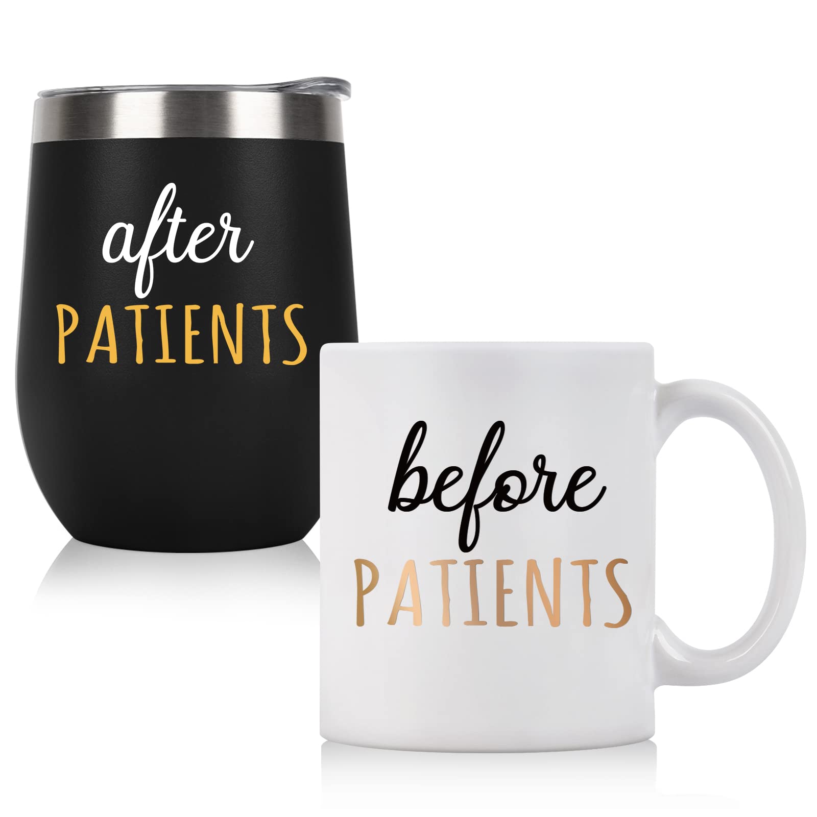 Lifecapido Before Patients After Patients Set, Nurse Week Appreciation Graduation Gifts for Nurse Doctor Therapist Dental Hygienist Assistant, 11oz Coffee Mug and 12oz Stainless Steel Wine Tumbler Set