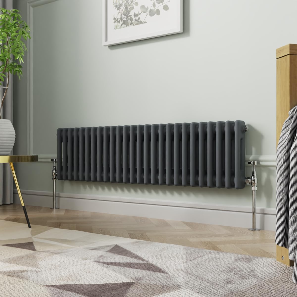 NRG 300 x 1190mm Anthracite Horizontal Cast Iron Radiator Double Panel