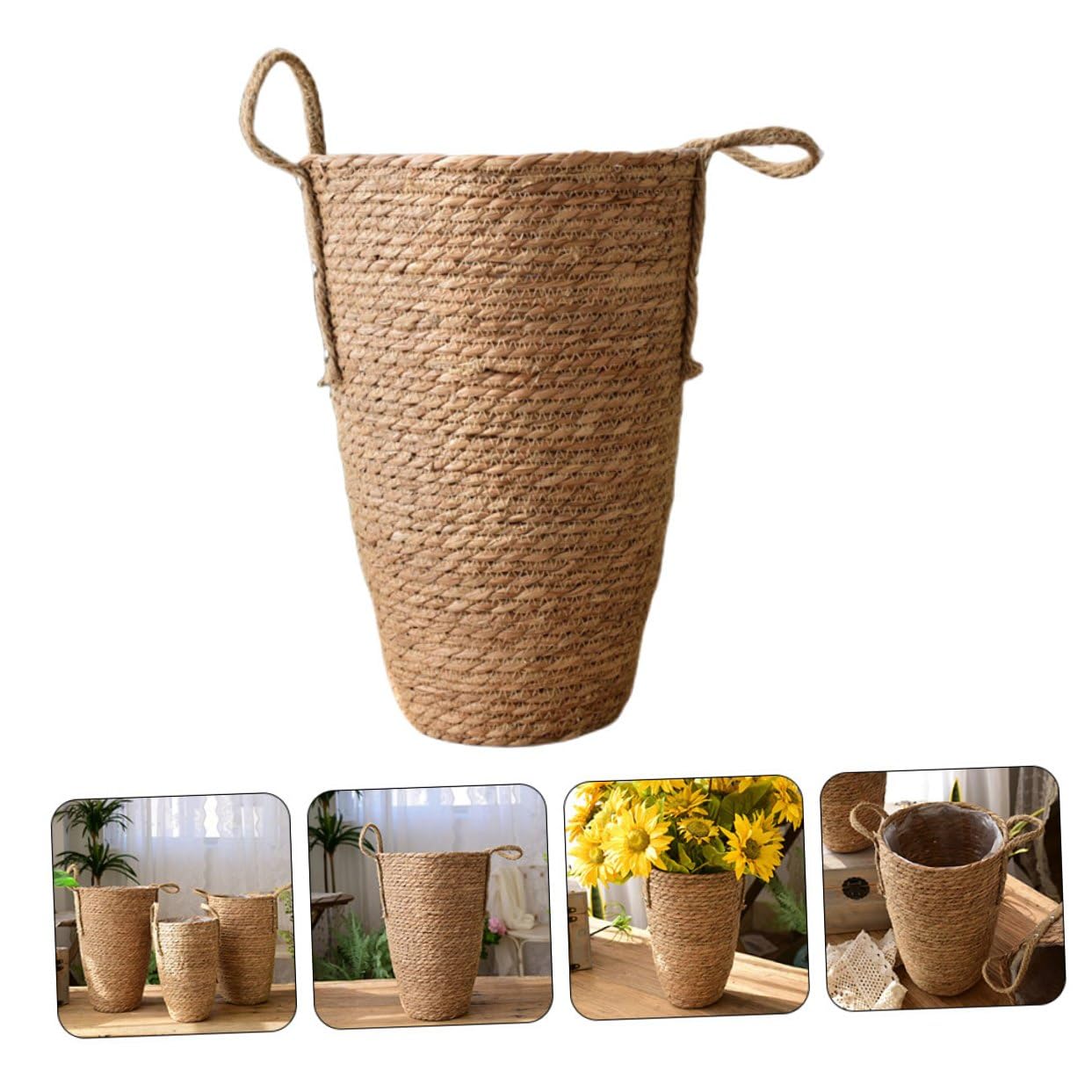 SHINEOFI Panier en Paille Tressée Décoratif pour Pot de Fleurs, Multi-Usage et Résistant, Style Rustique Élégant pour Maison et Balcon Abrité