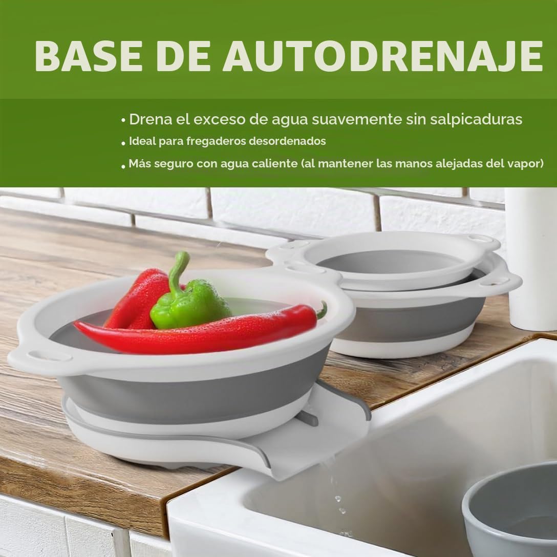 Gevoli Coladores plegables (juego de 3) coladores de alimentos con base de drenaje para frutas y verduras de pasta, color blanco (3 tamaños: 3/4 galón, 4/5 galón)