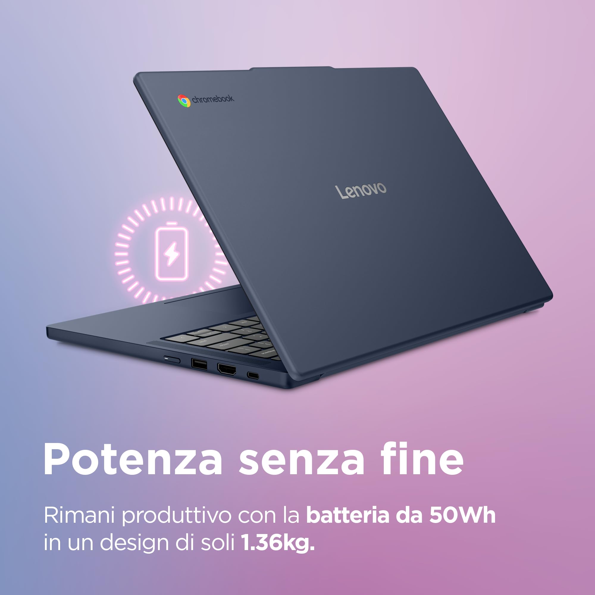 Lenovo Chromebook 14" Notebook IPS WUXGA (1920x1200), 128GB SSD, 8GB RAM, Wi-Fi6E, ChromeOS, MediaTek Kompanio 540 - Laptop Leggero per Studio, Streaming e Uso Quotidiano - Caricatore non incluso