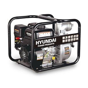 HYUNDAI Benzin-Wasserpumpe GWP57647 mit 5.4 PS Motor, 60.000 l/h Fördervolumen, 28 m Förderhöhe (Motorpumpe, Gartenpumpe, Frischwasserpumpe)