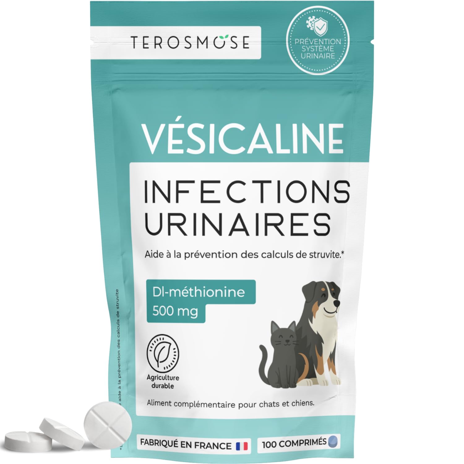 Vesicaline • Soulagement & Prévention des Infections Urinaires chez Chats & Chiens | Formule Vétérinaire pour Vessie Saine et Voies Urinaires Sereines | DL-méthionine | 100 Comprimés