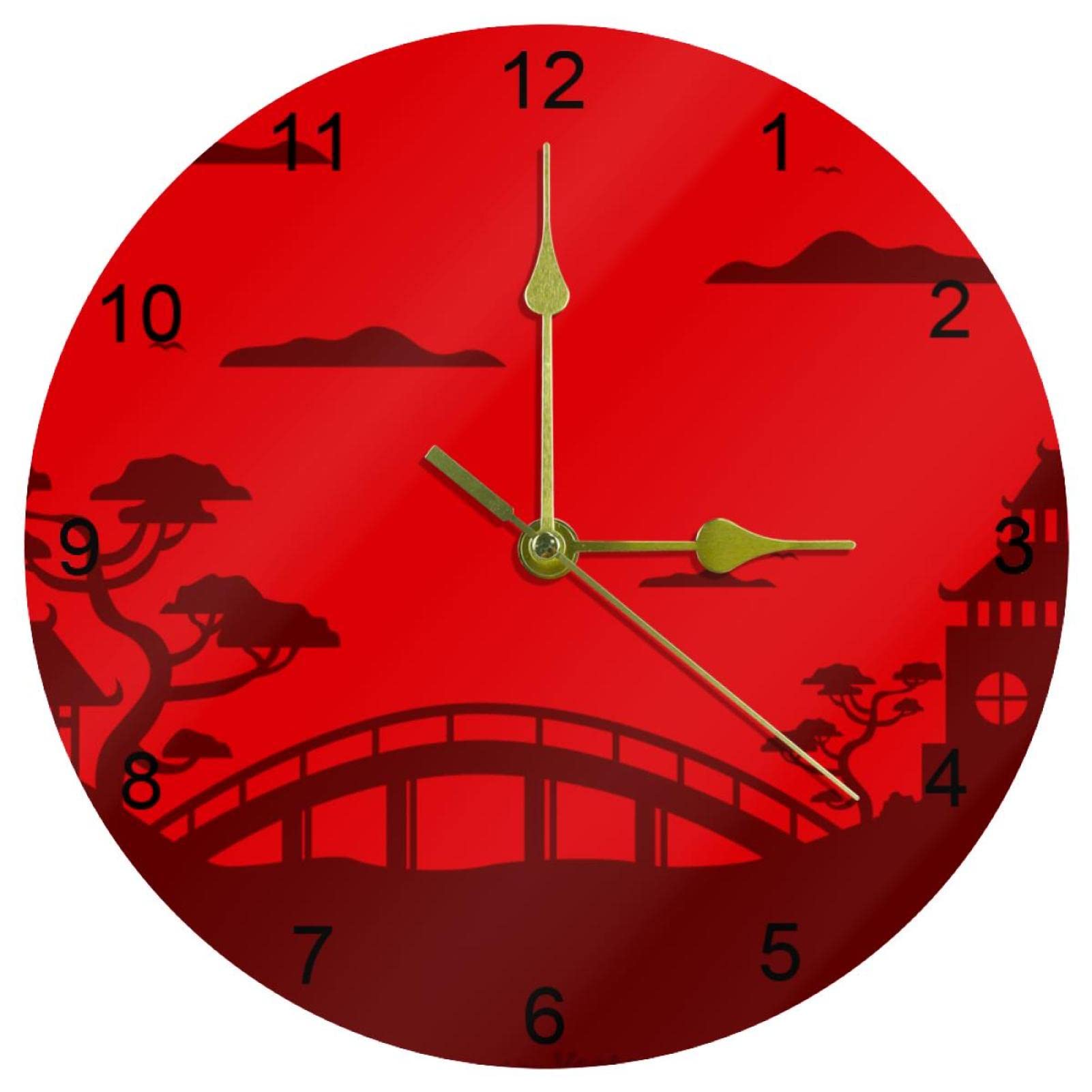 Horloge murale vintage rouge anti-stress pour bureau calme