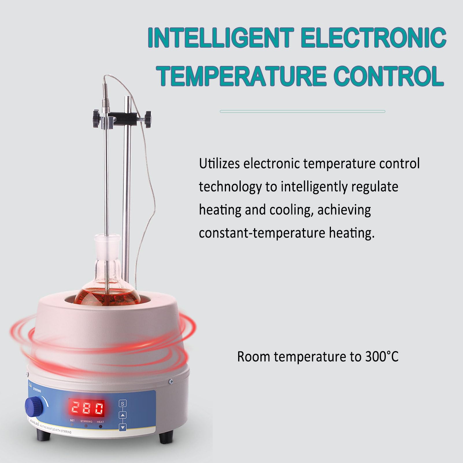 Manta Calefactora Digital con Agitación Magnética, 300℃ 500ml | Manto Calefactor Electrotérmico Electromantles Pantalla Digital y Control Temperatura, para Agitación Calentamiento Líquidos