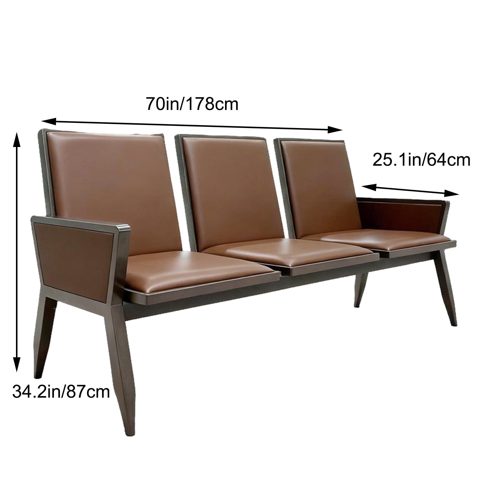 Sillón de Recepción con Reposabrazos, Sofá de Tres Plazas para Sala de Espera, Alta Capacidad de Carga, Ideal para Oficina, Sala de Espera o el Hogar(Brown)