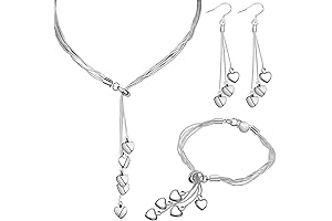 Stunning 3-Pack Silver Heart Jewelry Set: Necklace, Bracelet, and Earrings