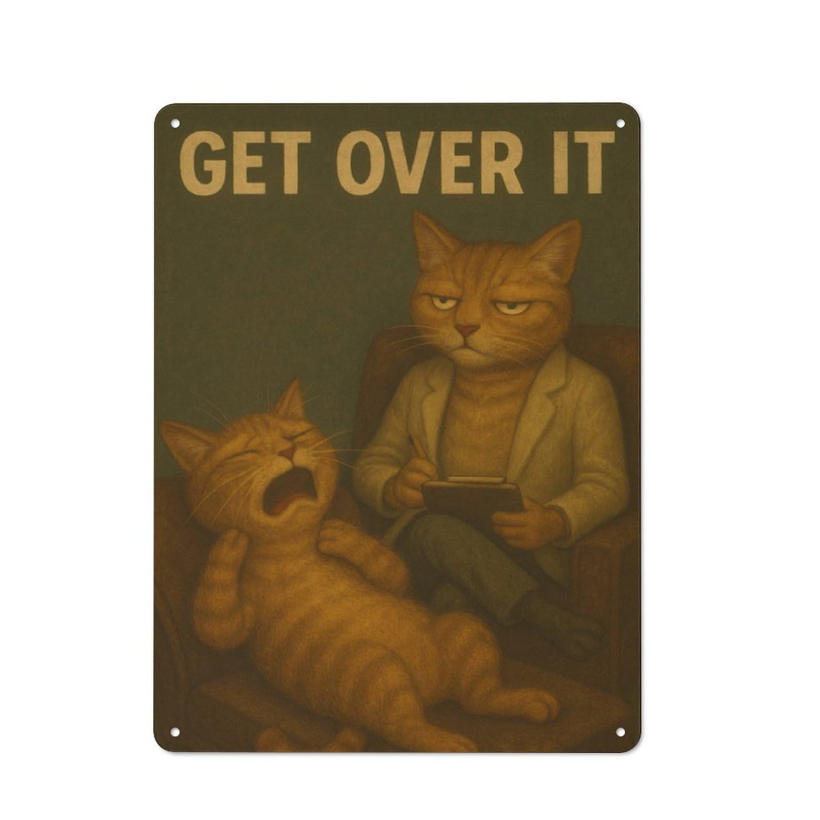 Junmoney Style-8 Classic Get Over It Cat Therapy Metal Wall Sign 40X30cm, Pub Wall Decor For Diner, Restaurant, Shed Or Kitchen