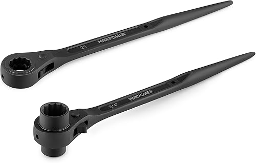 MAXPOWER Juego de 2 llaves de andamio de trinquete Spud de 78 pulgadas x 34 pulgadas, trinquete de doble zócalo de 0.748 in x 0.827 in, trinquete