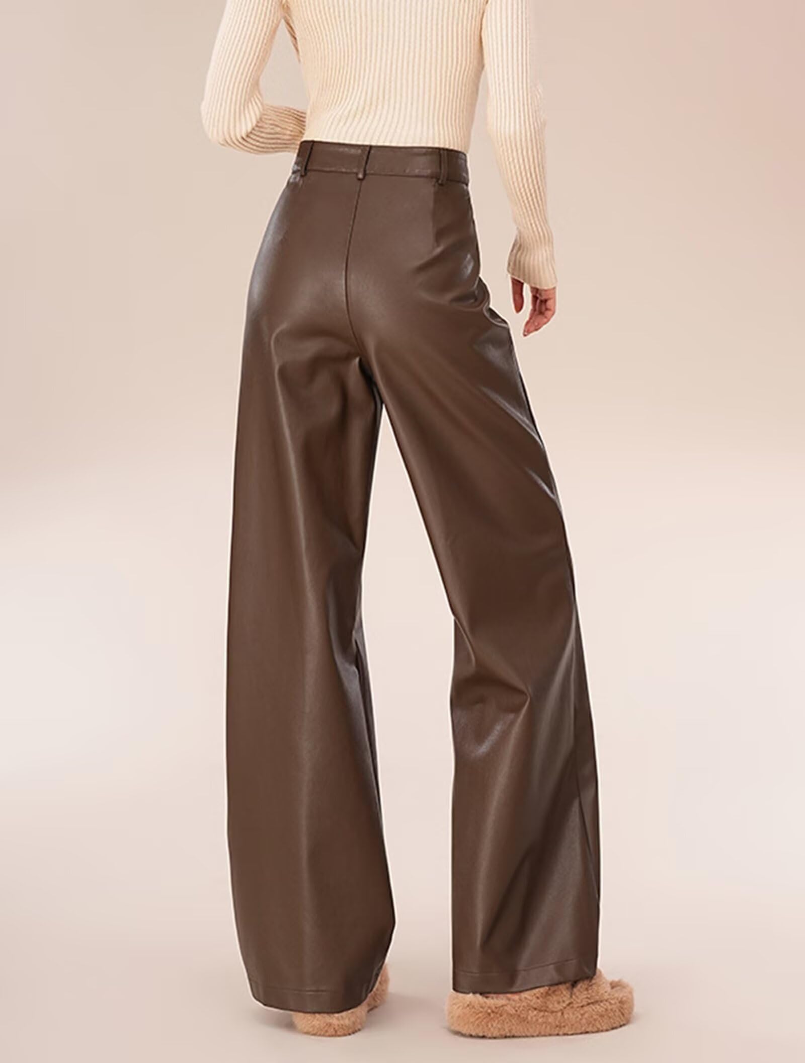 HNVAVQ Pantalones de Cuero para Mujer, Cintura Alta, Informales, para Oficina
