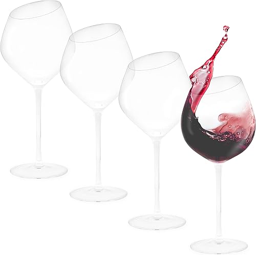 G Francis Juego de copas grandes de vino rojo de 4 a 20 onzas con borde inclinado con tallos largos para beber copas de vino de cristal