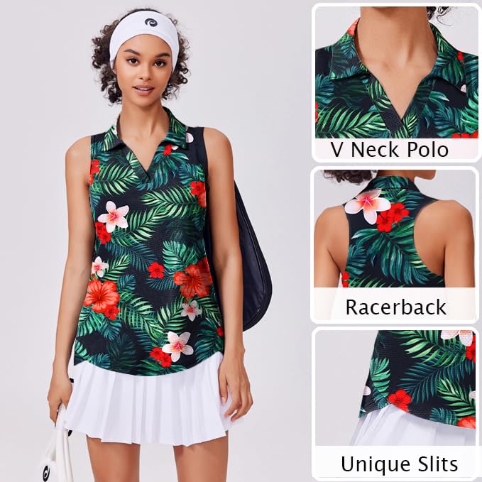 Image of PINSPARK Womens Golf Shirt UPF 50+ Sleeveless Collared Shirts Quick Dry Tennis Polo V-Neck Racerback Athletic Workout Tank