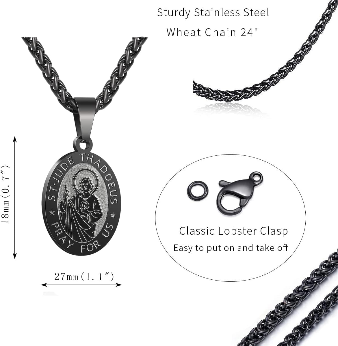 RS Saint St Michael/Christopher/Jude/Benedict/Joseph/Anthony Medal Necklace for Men Boys 24 In Religious gifts - Image 5