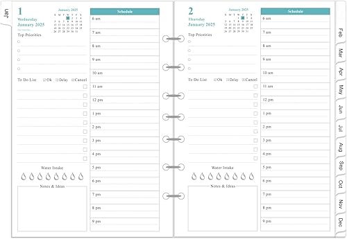 Recambios de agenda 2023-2024 Agenda diaria y mensual de una página por día, julio 2023-junio 2024, lista prioritaria, notas, horario de citas, 7