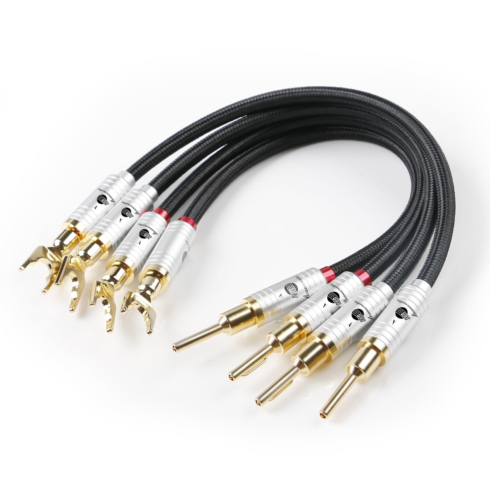 BOAACOUSTIC JIB Serie HI-FI BiWire Jumpers, Cable jumper para altavoz, Cobre de alta pureza Banana a Spade Cable de puente para altavoz - 4 cables/set
