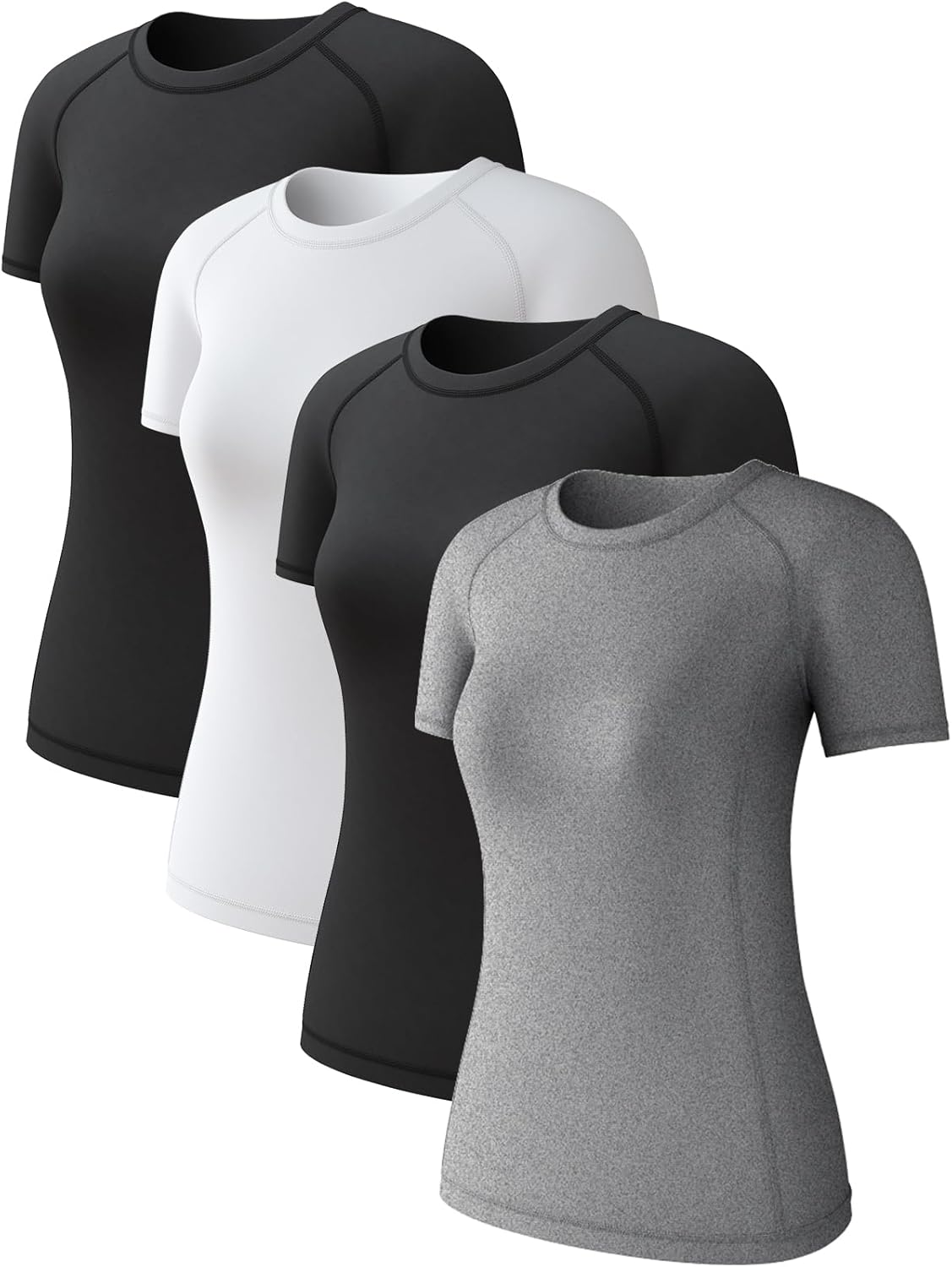 4 Pack Women's Long Sleeve Compression Shirts, Dry Fit Workout Athletic Sun Protection Cooling Tops for Yoga Running Gym