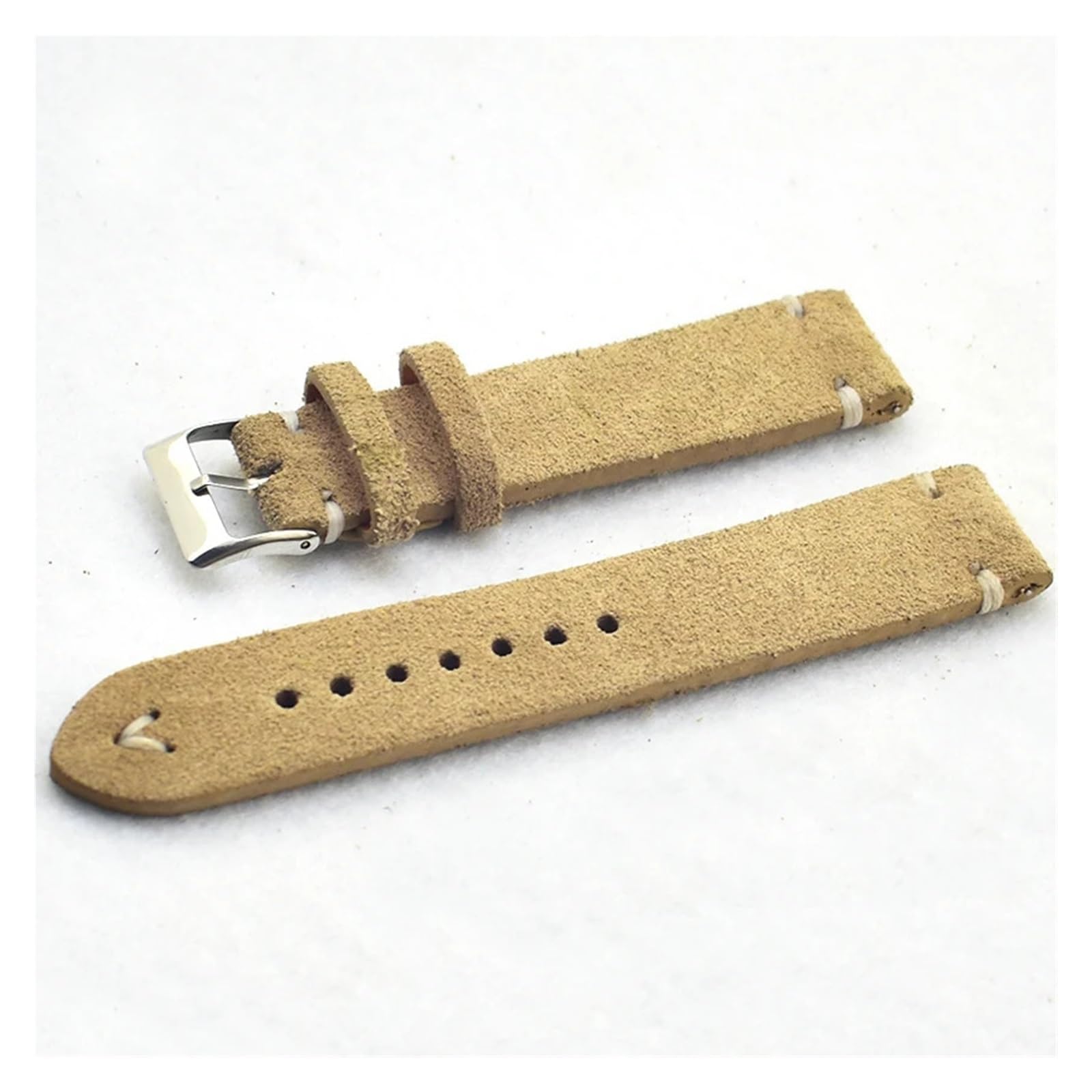 Oryginalne zamszowe paski do zegarków, bransoletka, khaki, retro, ręcznie robiony pasek do zegarka dla mężczyzn, 18 mm, 20 mm, 22 mm, pasek na nadgarstek (khaki, czarna linia, 20 mm)