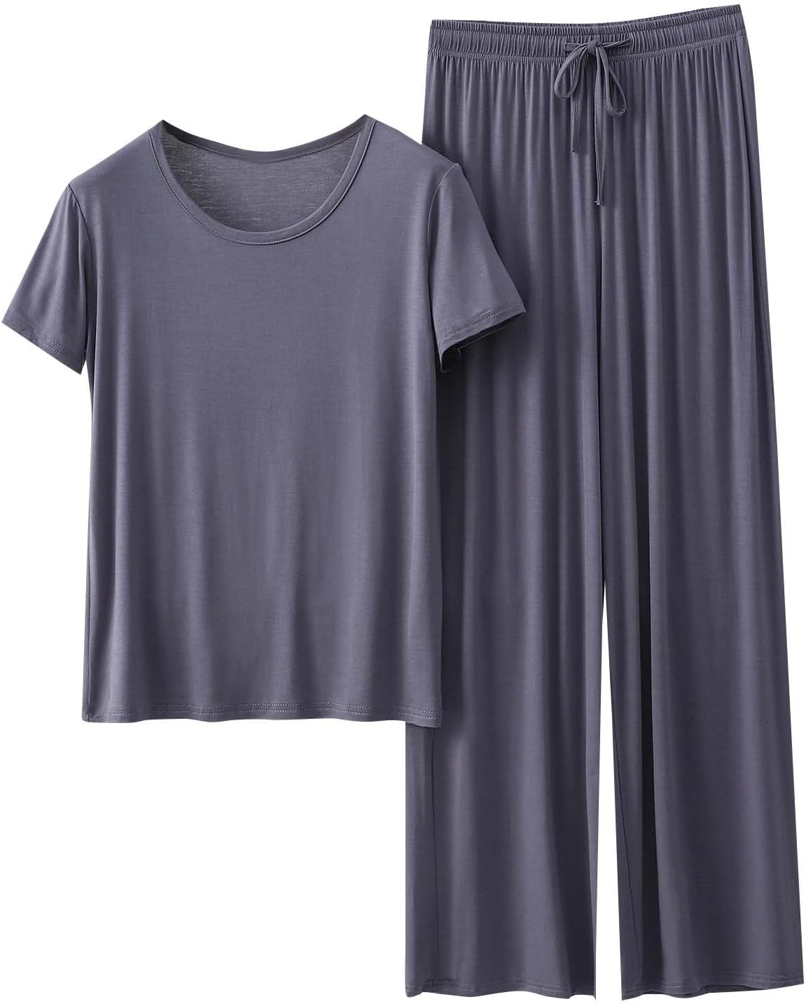 Womens Cotton Pajamas Sets 2 Piece Lounge Set Soft Short Sleeve Tops and Drawstring Long Pants Soft Pjs Loungewear