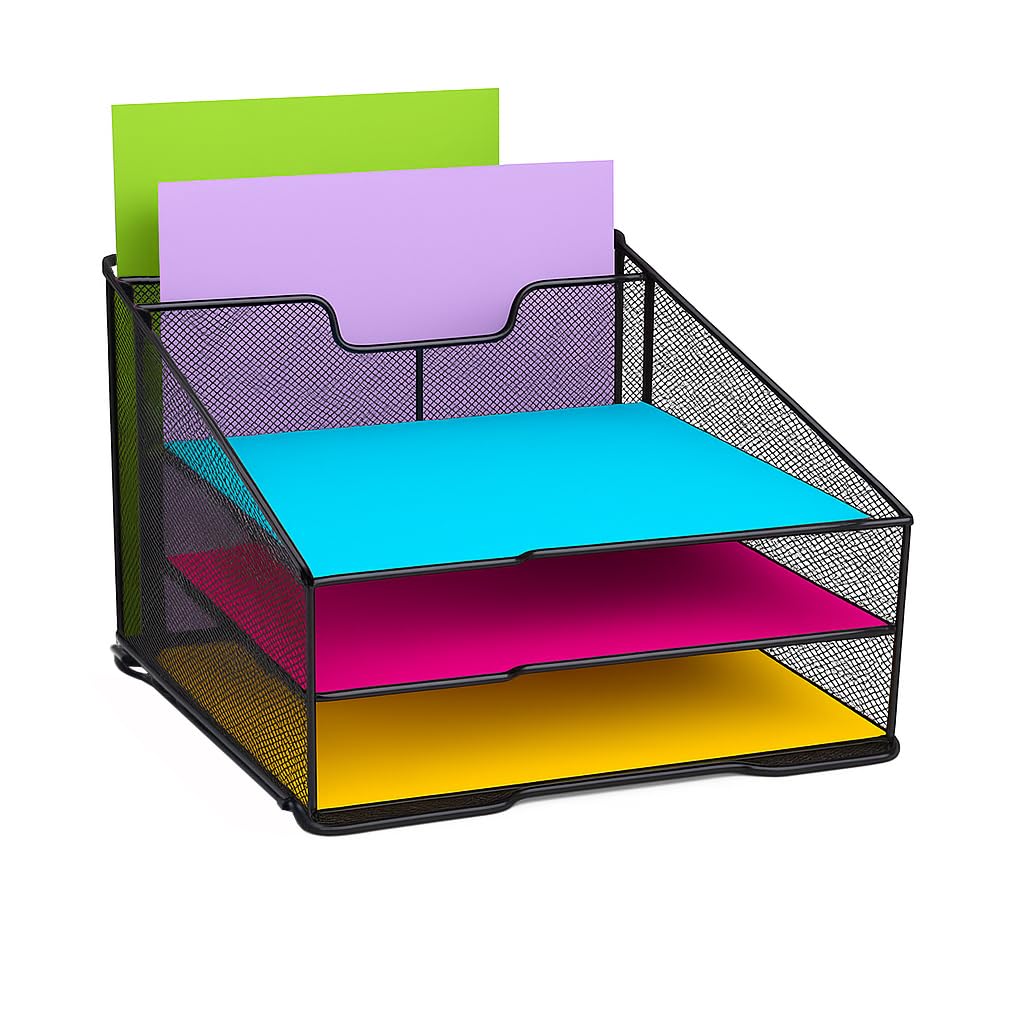 Techly 368062 Desk Organiser with 3 Trays and 2 Vertical Sections, Black