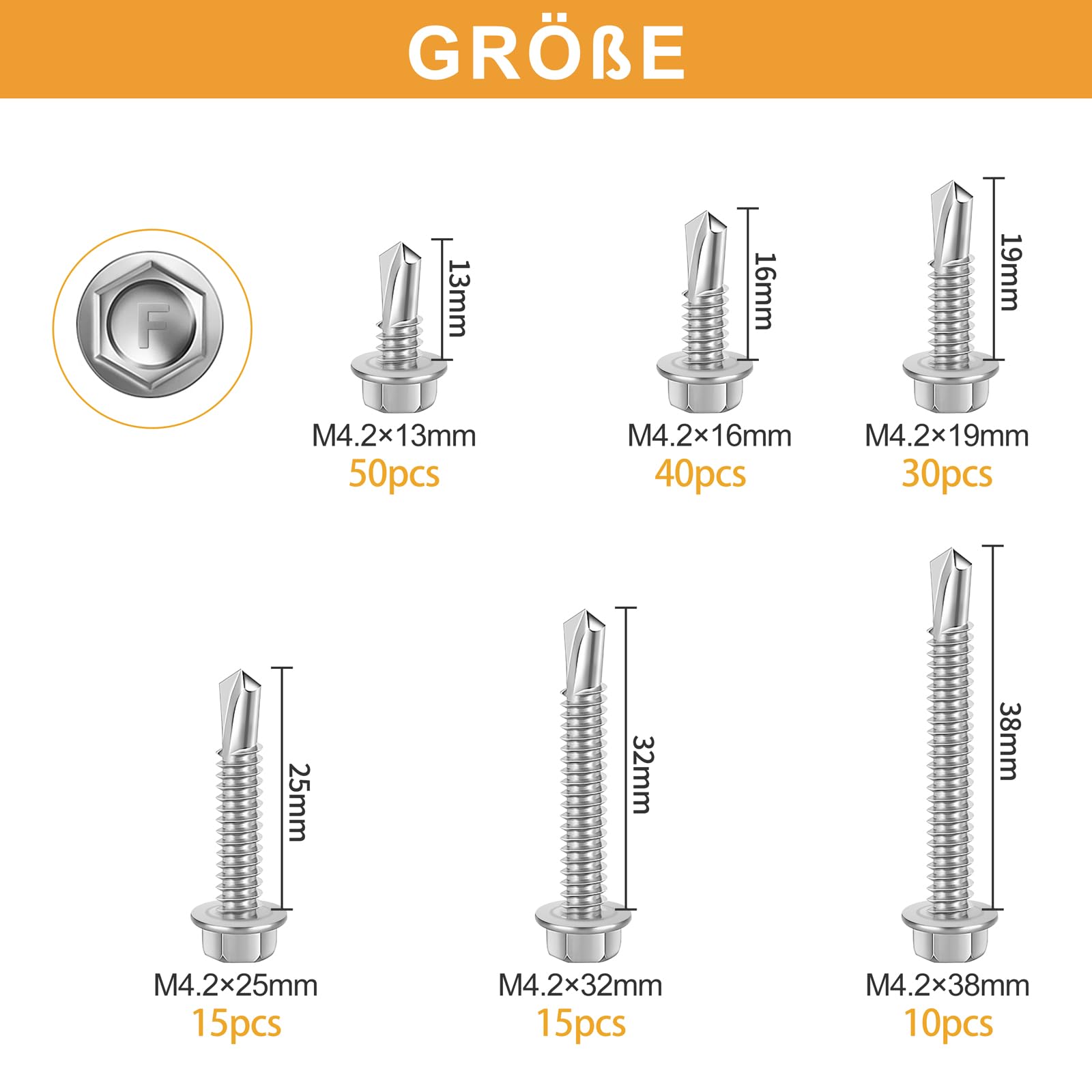 VIGRUE 160 viti autofilettanti in acciaio inox M4.2 esagonali 6 dimensioni Set di viti autofilettanti per metallo, legno, mobili