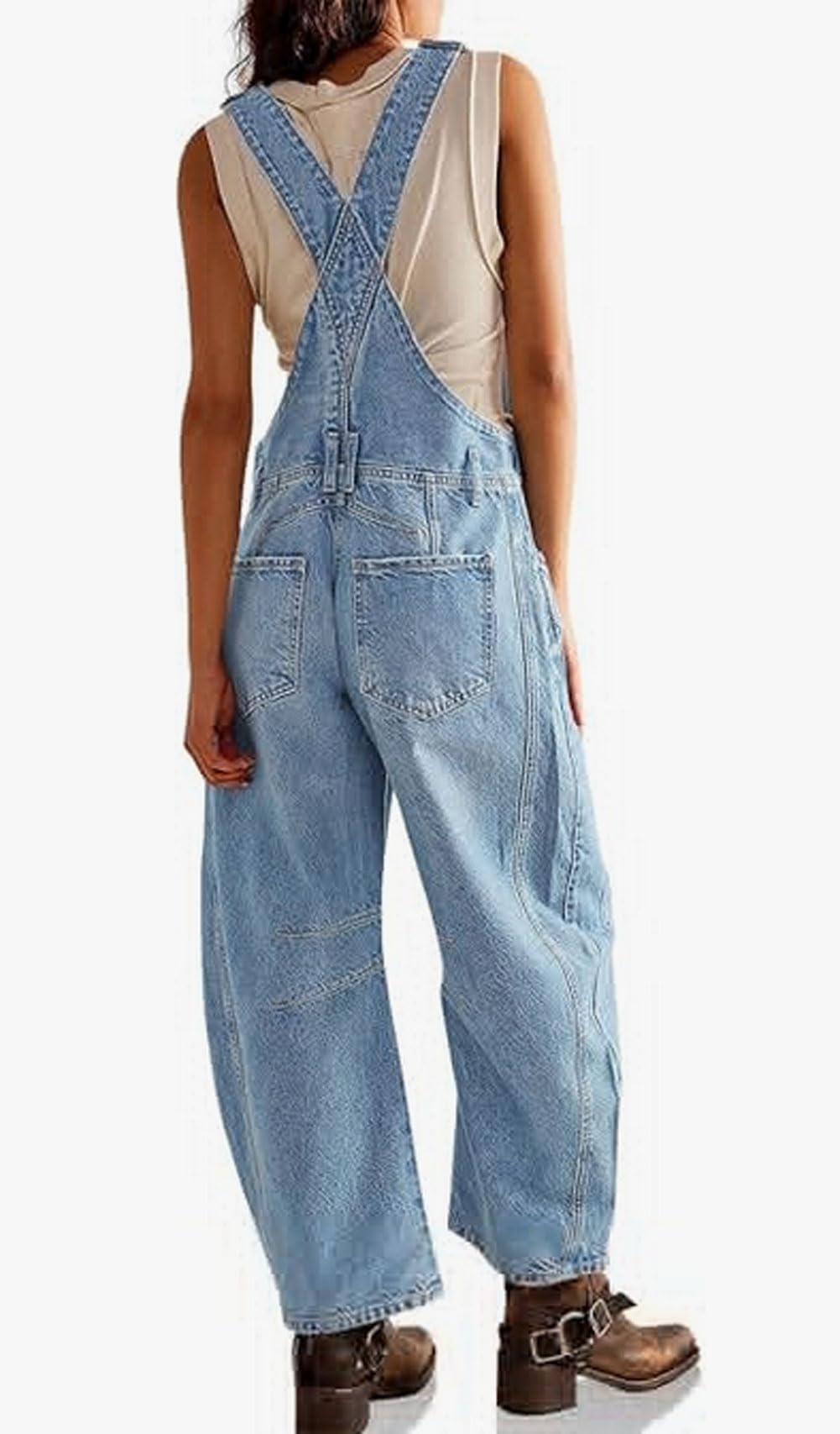 loveimgs - Peto vaquero holgado Y2K para mujer, pantalones vaqueros de pierna ancha con corte barril, mono vaquero con peto, pantalones boyfriend de denim con parches