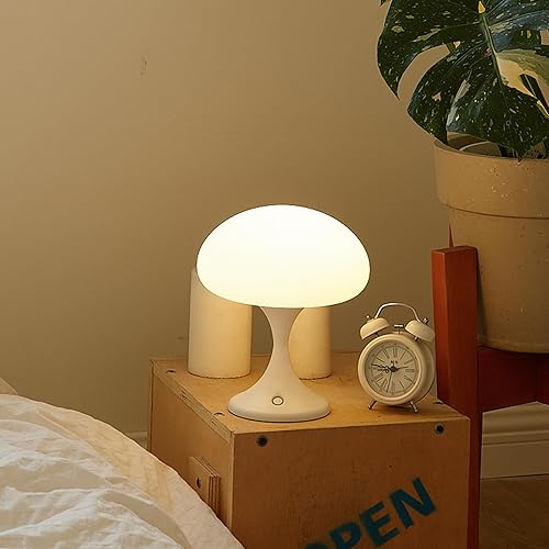 Lámpara de mesa inalámbrica con forma de hongo, regulable y recargable con pantalla de cristal de ópalo, lámpara táctil de mesa de noche de 3 disponible en Yaxa Costa Rica