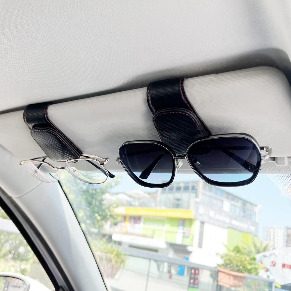 2Pcs Sunglass Holder for Car Magnetic Leather Eyeglass Hanger Clip for Car Sun Visor Sunglasses Holder and Ticket — view 3