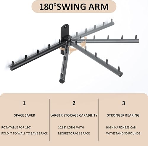 Miniatura 2 de Percha giratoria para ropa, gancho de barra para colgar prendas montado en la pared, estante plegable resistente para secar, sistema de colgar ropa