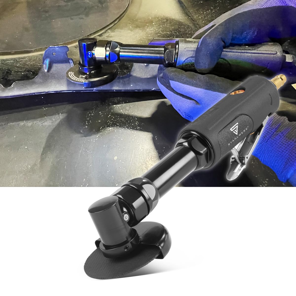 STAHLWERK Coupe-tronçonneuse à air comprimé DTS-310 ST avec 18 000 tr/min et ¼" pour disques à tronçonner de 3"/76,2 mm, meuleuse d'angle extra longue, meuleuse pneumatique, meuleuse pneumatique