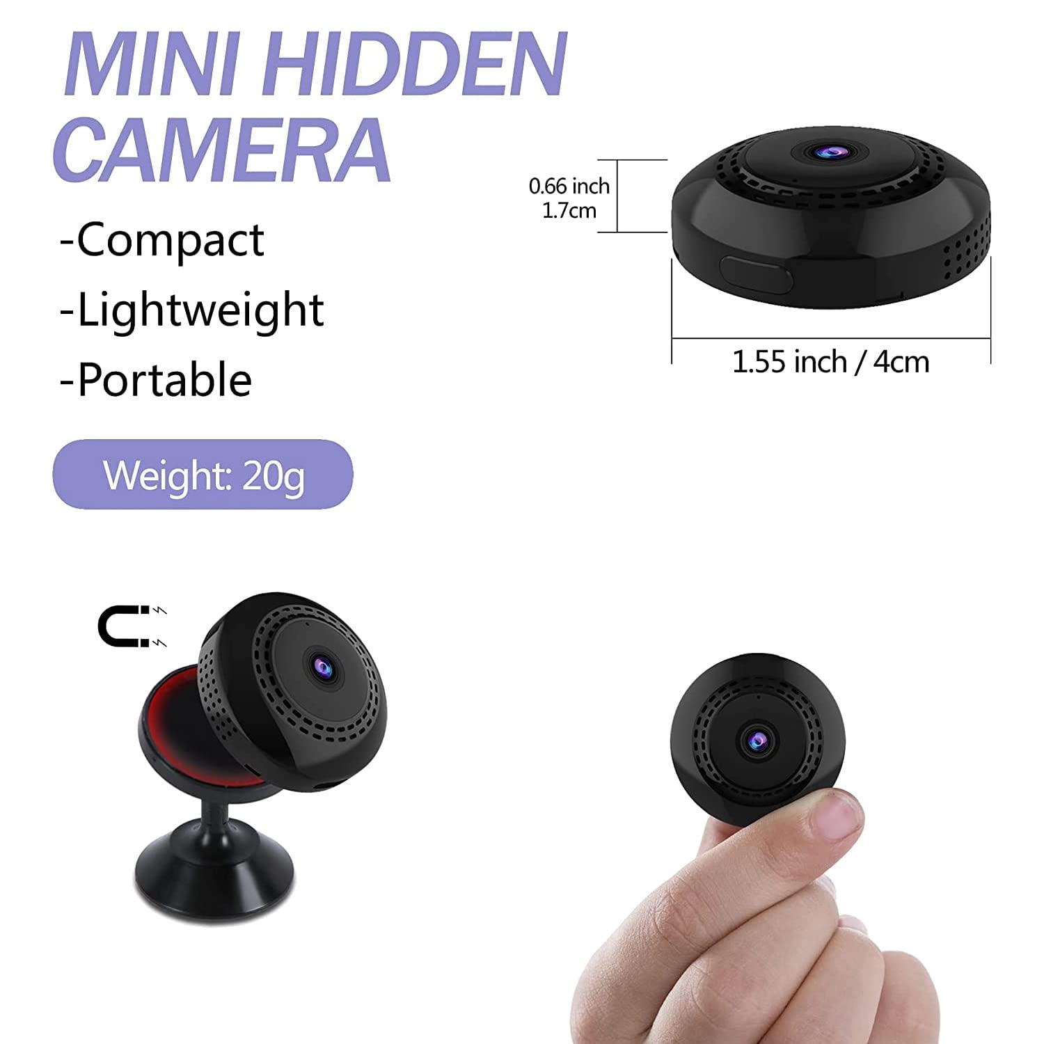 Mini CaméRa WiFi CaméRa CachéE sans avec VidéO 1080P Petite CaméRa Nounou Portable avec Application TéLéPhone, DéTection de Mouvement