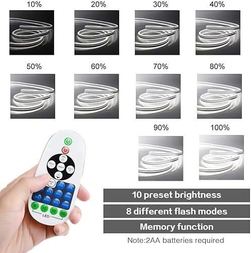 Miniatura 5 de Xunata Luz de neón LED, regulable CA 110-120V flexible luces de neón LED, 6500K luz blanca diurna 120 LEDsM, 9.9 pies9.8 ft impermeable 2835 SMD LED