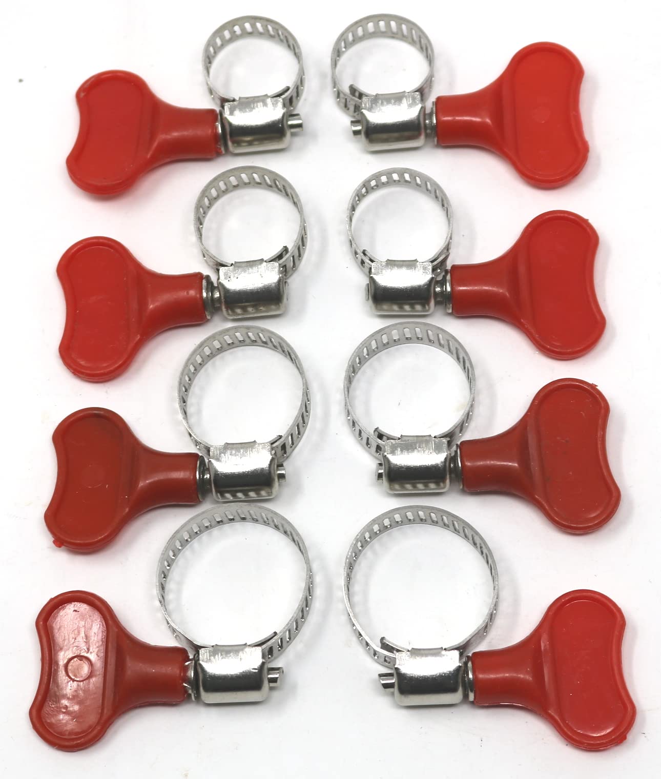 Fixte Red 8 Piece Hose Clip Set Easy Turn Butterfly Jubilee Clips Worm Gear Stainless Steel Pipe Clamps 15Mm - 25Mm