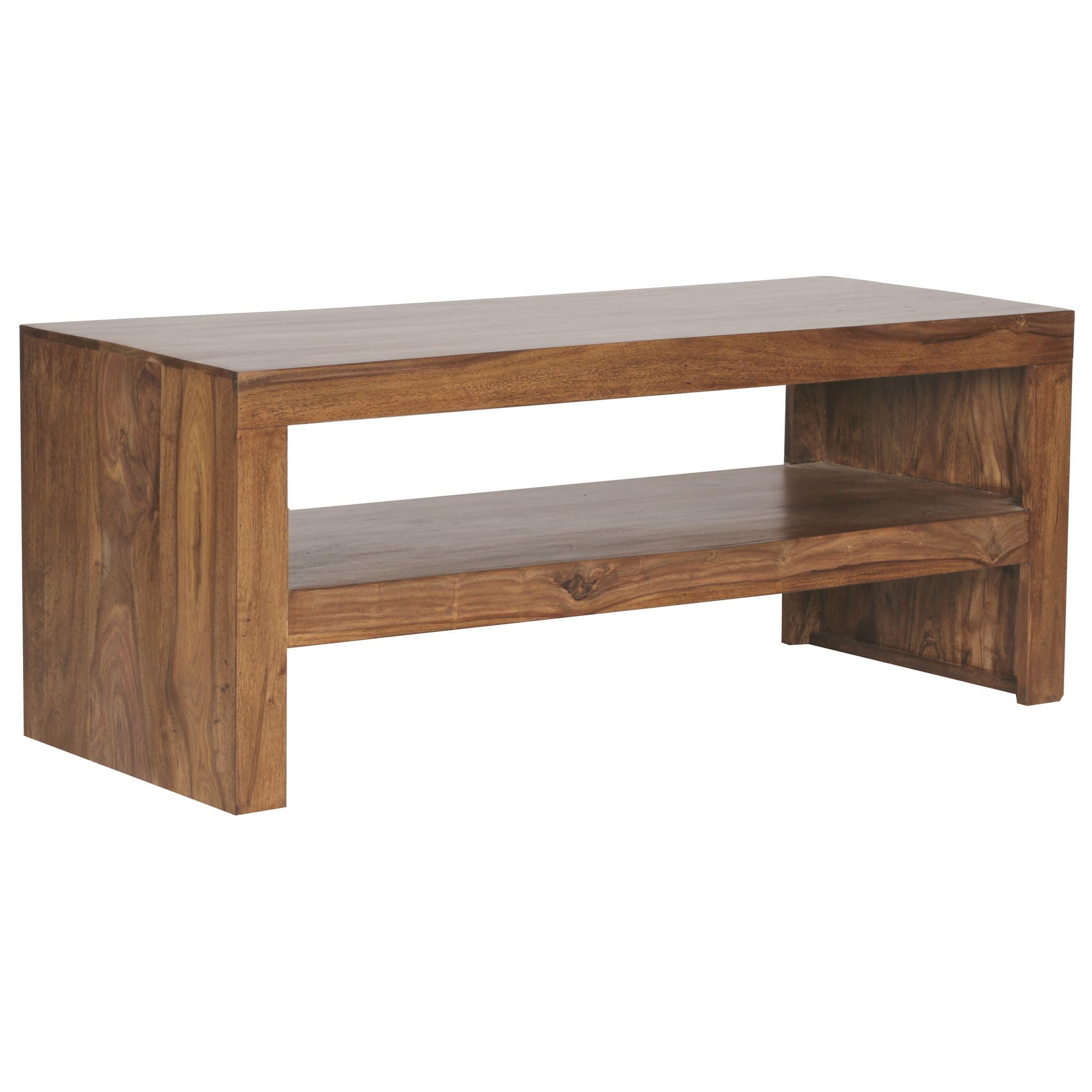 FineBuy Couchtisch 110x45x45 cm Sheesham Massivholz mit Ablagefach | rechteckiger Wohnzimmertisch im orientalischen Stil, Sofatisch aus Echtholz, handgefertigtes Unikat