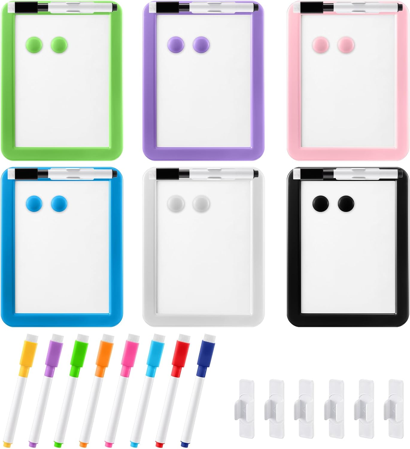Lincia 6 Pack Magnetic Dry Erase White Board, 5"x7" Board with 14 Markers, Small Dry Erase Whiteboard with Magnetic for School Locker, Office, Refrigerator, Students, Girls